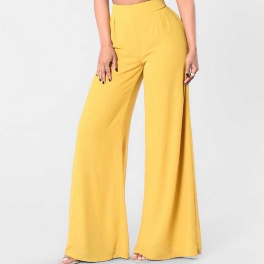 NWT Fashion Nova High-Waist Wide Leg Mustard Pants Women’s Size M Office - Picture 5 of 5